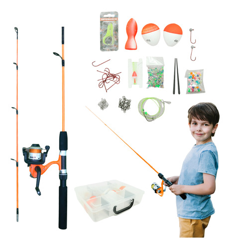 Kit Pesca Infantil Caña Reel Caja + Accesorios Super Complet