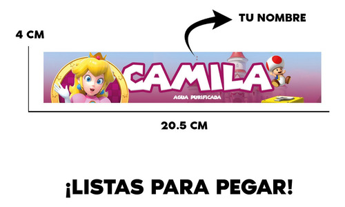 28 Etiquetas Para Botella Agua Princesa Peach Personalizada