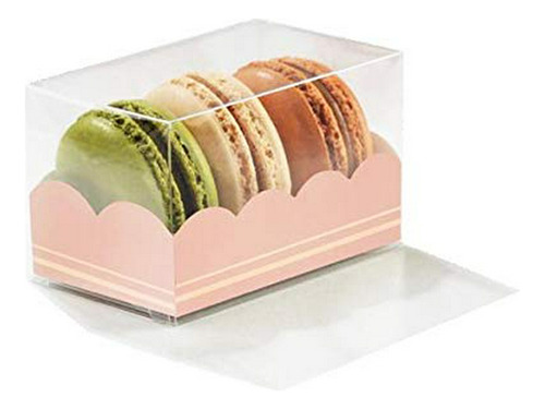 Cajas Regalo Para Macarons: 50 Premium Transparentes Y Rosa
