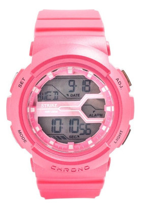 Reloj pulsera Strike Watch M1138A-0GGX-RDRD, digital, para mujer, fondo gris, con correa de resina color rosa