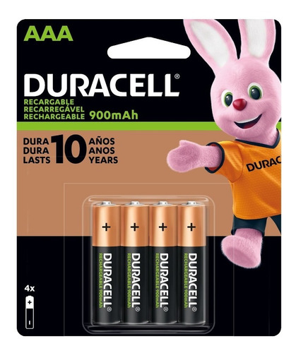 Imagem 1 de 6 de Pilha Recarregável Aaa Palito 900mah Duracell Com 4 Un.