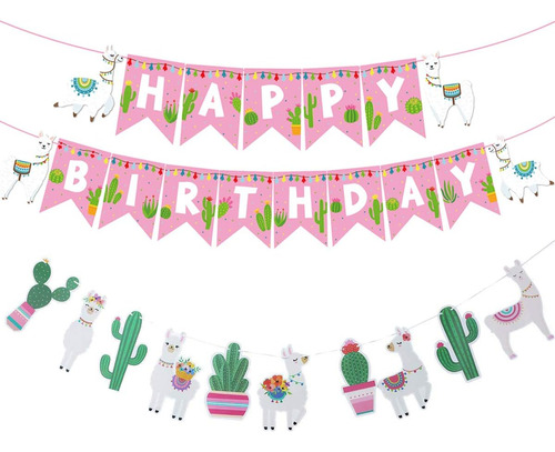 Llama Cactus Cumpleaños Banner Guirnalda Decoración Juego De