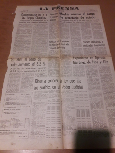 Tapa Diario La Prensa 09 05 1980 Tito Juegos Olímpicos Rusia (Usado)