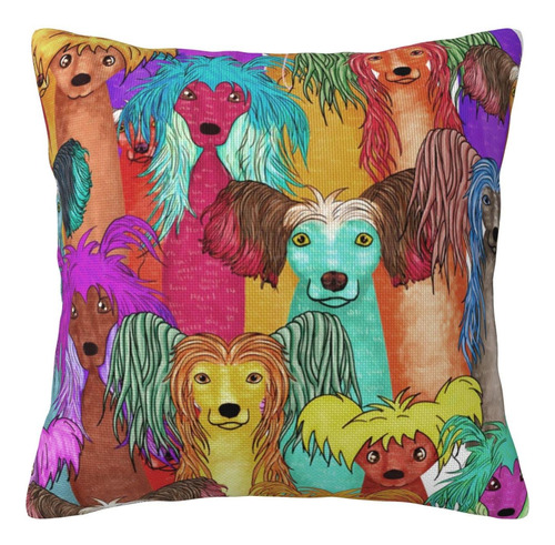 Funda Almohada Colorida Dibujo Animado Perro Cresta China