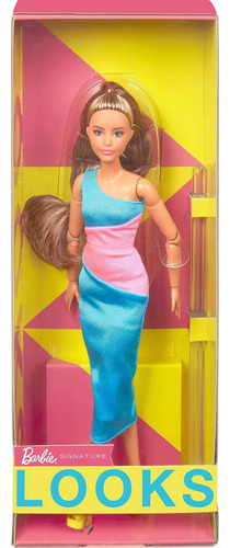 Barbie Looks #15 Con Vestido Rosa Y Azul Morena Articulada