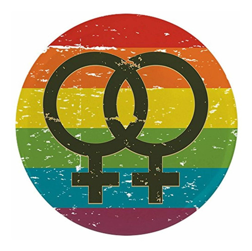 3.5 Inch Button Gay Female Symbols Rainbow Flag