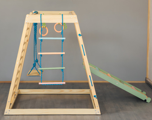 Gimnasio Infantil Con Resbaladilla Columpio Madera 6 En 1