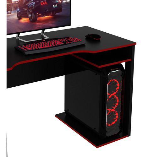 Imagen 3 de 8 de Mueble Escritorio Gamer Moderno Negro/rojo Me4161.0001