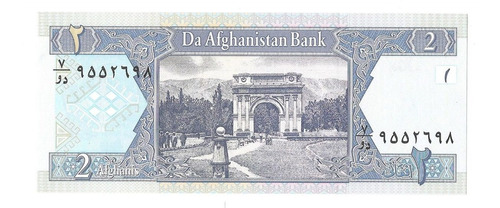 Billete Afganistan 2 Afghanis (2002) Arco Jardines Paghman