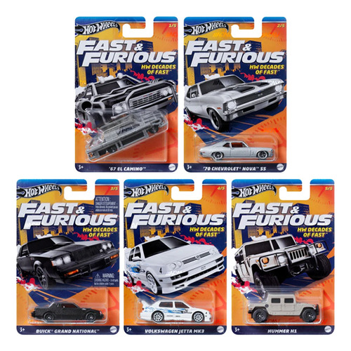 Hot Wheels Rapido Y Furioso Decades Of Fast Serie 5pzas 