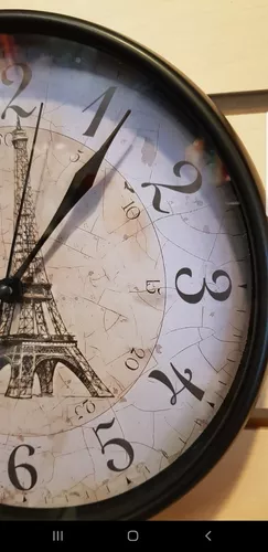 Reloj de pared Arttor - Un paseo de ensueño - Esfera sin numeración, con  rayas, Forma: Circular - 40x40 cm - Ciudad, París, Torre Eiffel