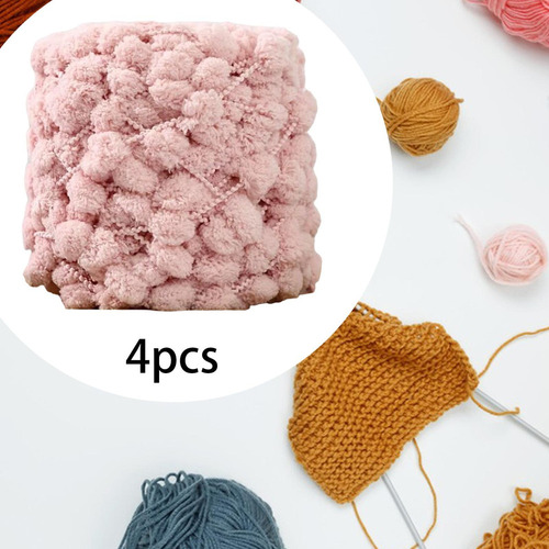 - Hilo Grueso De Pompón, 4 Bolas, Cómodo Para Tejer A Rosa