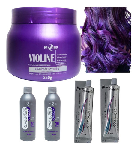  Kit Tinta De Cabelo Profission 2 Coloração 2 Ox 1 Matiz 250g Tom Violine Roxo Nº 66.226