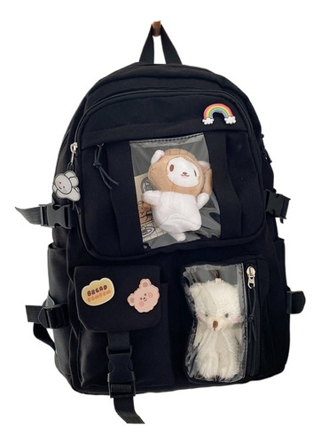 A Mochila Impermeável Feminina 17 Polegadas Kawaii Preta