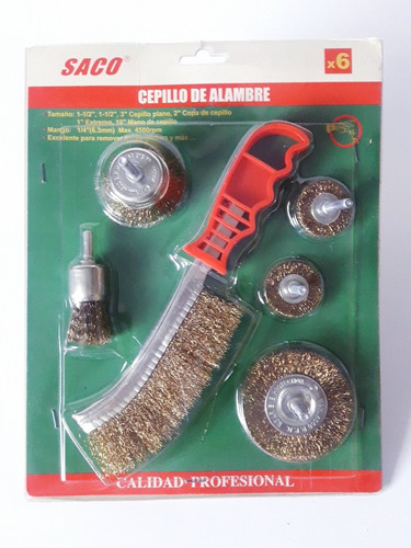 Set Cepillos De Alambre 6 Pzas Para Taladro Más Cepillo Mano