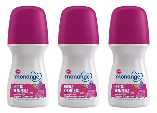 Desodorante Roll-on Monange 50ml Frutas Vermelhas-kit C/3un