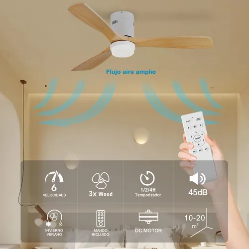 Ventilador De Techo Haus Vc033bl Blanco Madera Y Luz