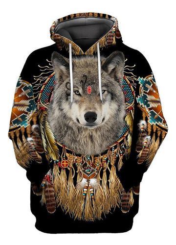 Hermoso Nativo Tribal De Wolf En 3d Hoodies Impresos