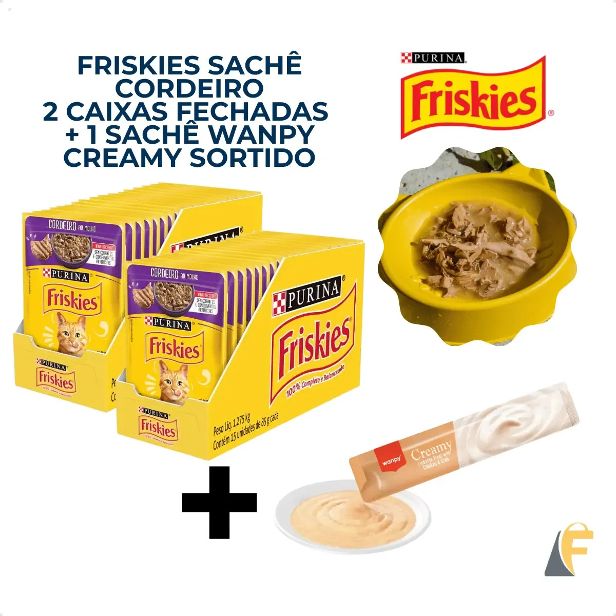 Kit 30 Friskies Gatos Ração Úmida Cordeiro + Wanpy Creamy