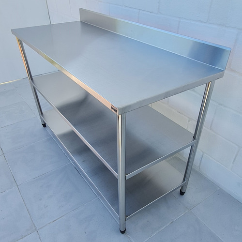 Mesa Bancada 130x40 Aço Inox 2 Prateleiras Com Espelho
