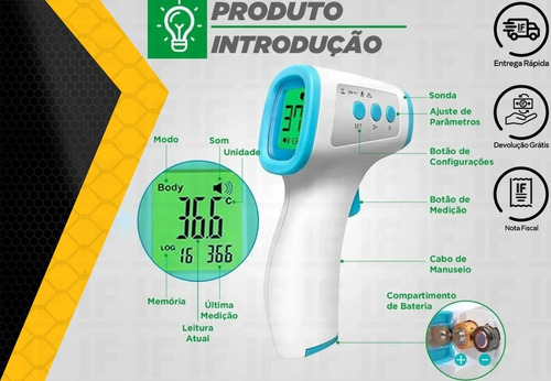 Termômetro De Testa Infravermelha Digital Lcd Ir Termômetro