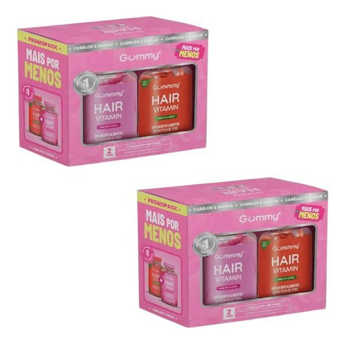 Kit Gummy Hair Vitamin Cabelos E Unhas Com 2 Promopacks