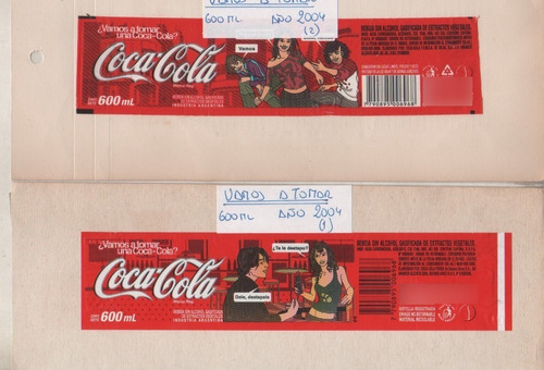 Lote De 2 Etiquetas Coca Cola * Promo Vamos A Tomar Año 2004