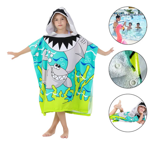 Toallas De Microfibra Con Capucha Para Baño De Niños Color Gris Tiburones