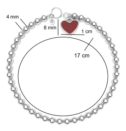 Imagen 3 de 10 de Pulsera Bolitas Dije Corazón Rojo Plata .925 Agálea Joyería