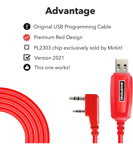 Cable De Programación Baofeng Uv-5r/5ra/5r Plus/5re, Uv3r Pl