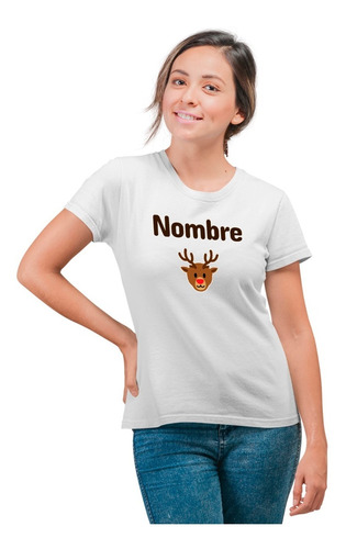 Playera Personalizada - Mujer - Navidad - Nombre - Reno