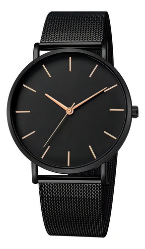 Reloj simple, ultrafino, simple y moderno para hombre, correa negra, bisel negro, fondo de oro rosa