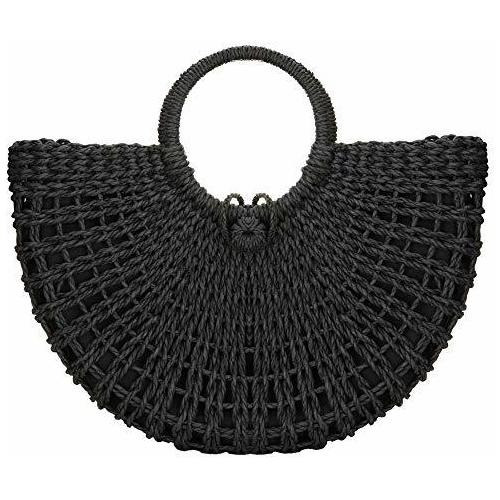 Bolsa De Rattan De Paja Redonda Bolsa De Verano Playa Pzcjn