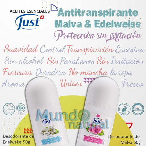 Imagen 2 de 8 de 2 Deo Roll On Antitranspirante Malva Y Edelweiss Swiss Just