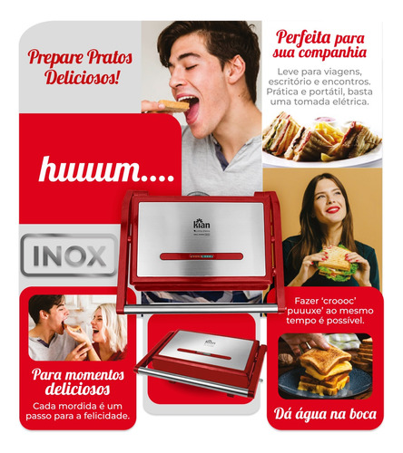 Grill Elétrico Multiuso Inox 220v 1200w Vermelho - Kian