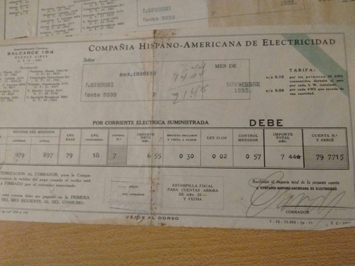 Lote 8 Antiguas Facturas Compañía Argentina Electricidad