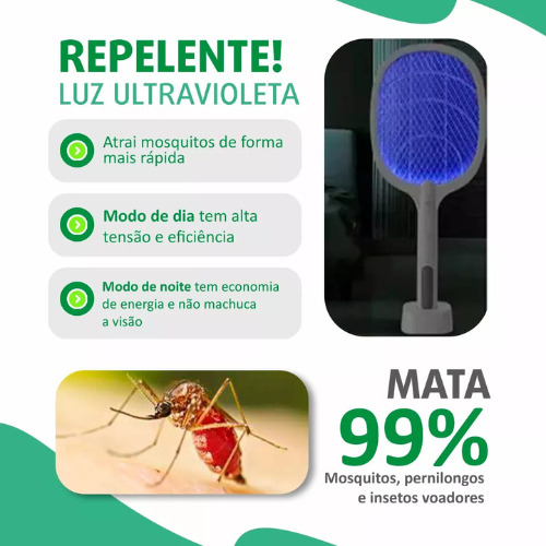 Raquete Elétrica De Matar Mosquito Com Armadilha De Led