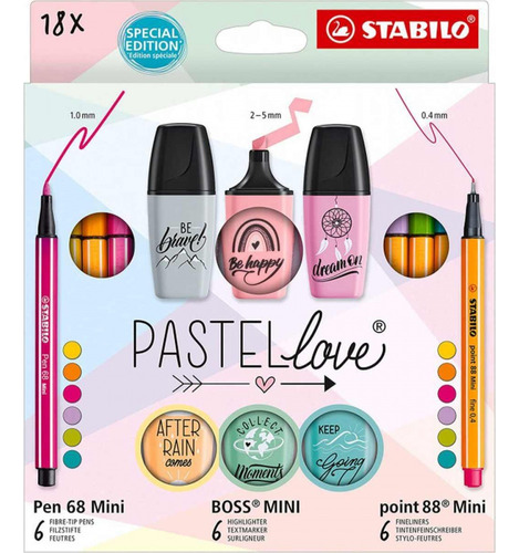 Set Stabilo Pastel Love Mini 18 Pzs Marcatextos Rotuladores