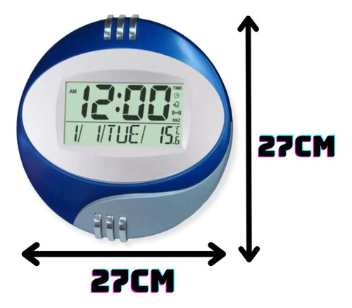 Relógio De Mesa E Parede Digital Data Hora Tempera Azul