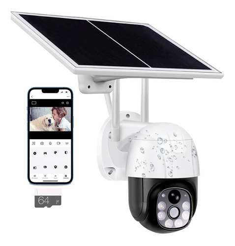 Camara Wifi Giratoria Exterior + Panel Solar Y Memoria 64gb