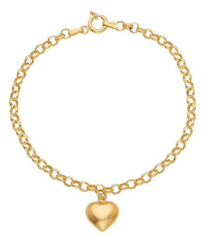 Pulseira Portuguesa Ouro 18k 750 19 Cm Pingente Coração