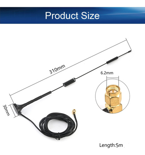 Aguja Interna Antena 700-2700mhz 12dbi Rg174 5 Metros