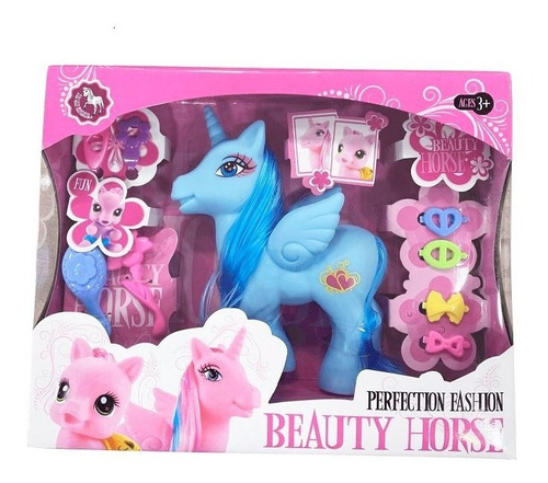 Unicornio Beauty Horse Con Accesorios Celeste