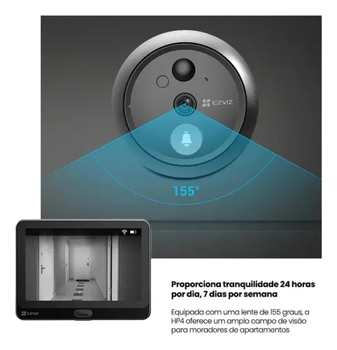 Olho Mágico Digital Ezviz Hp4 - App Campainha Vídeo 1080p
