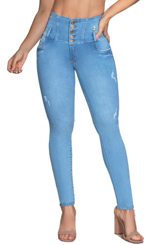 Jeans Colombiano Con Faja Interna Levanta Cola- 591 Azul Cla