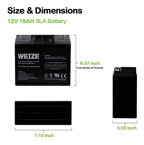 Weize 12v 18ah Batería Sellada Plomo Ácido Recargable Sla Ag