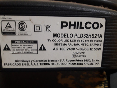 Main Philco Pld32hs21a-pld32hs22-dk32x5000. Flex Y Parlantes (Usado)