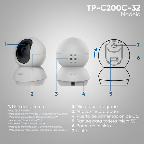 Tp-link & Cronos Kit Cámara De Video Vigilancia 1080p Full Hd Micrófono Modelo Tp-c200c-32 + Micro Sd 32 Gb / Cobertura 360° Con Seguimiento Inteligente Audio Bidireccional Y Modo Privacidad / Cctv