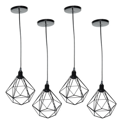 Juego de 4 candelabros con colgante de alambre de diamante, tamaño pequeño, retro, color negro