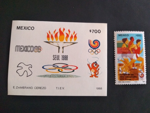  Hoja Souvenir Y Timbre Juegos Olimpiada Seul 1988 Nuevo